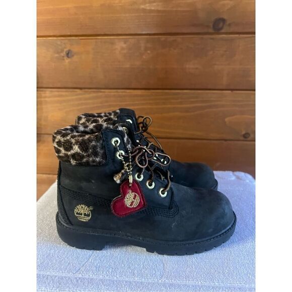 Timberland unisex Vintage 6 in Premium Boot Leopard Luxe Black Classic Youth Sz - Picture 2 of 8